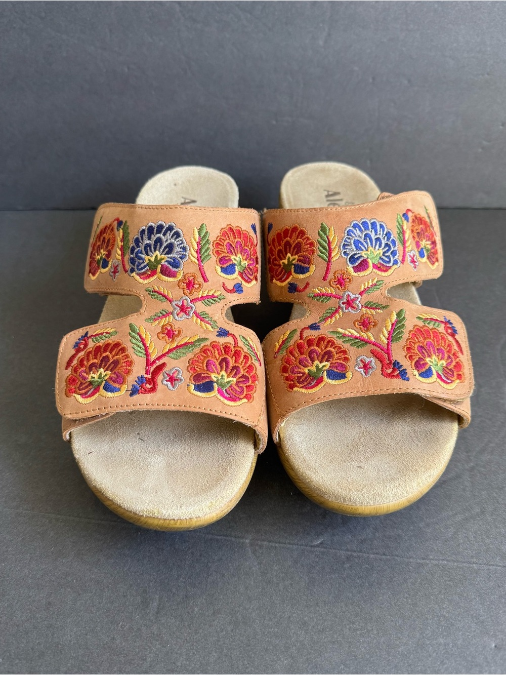 Alegria Embroidered Sandals Tan Leather Comfort Shoes Slip On Clogs Mules 43 - Picture 5 of 10